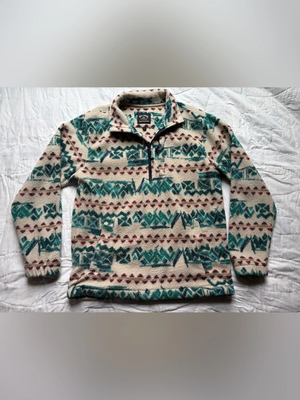 Billabong Cream, Teal & Burgundy Patterned Zip Fleece